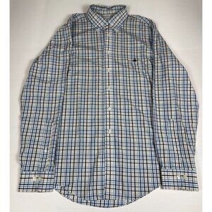 Brooks Brothers Shirt Large L Mens Non Iron Plaid Check Blue Tan Supima Cotton